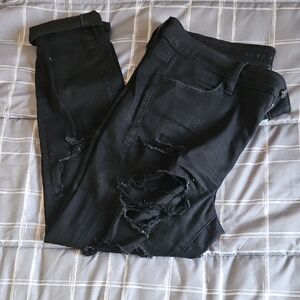 American Eagle Outfitters Women's Black Ripped Skinny Jeans